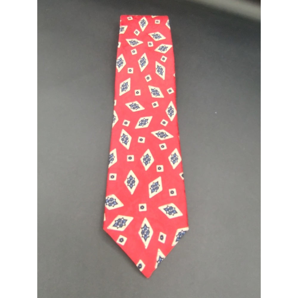Zianetti Italian Silk Collection Mens Red Geometric Diamond Pattern Necktie